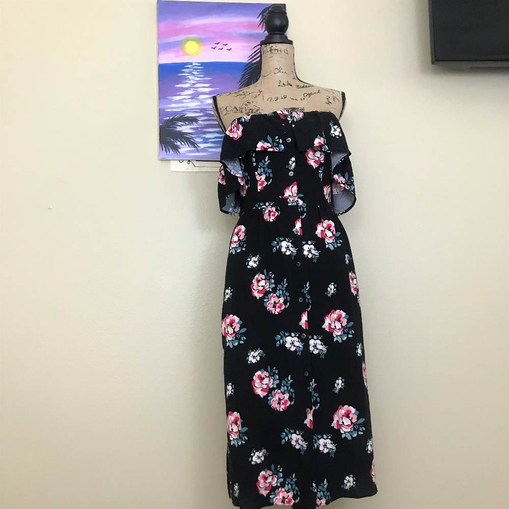 NWT! FRNCH PARIS OFF SHOULDER PRINT MIDI DRESS